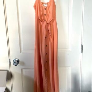 Mimi Chica Midi Dress Apricot Peek a Boo spaghetti strap casual button N…